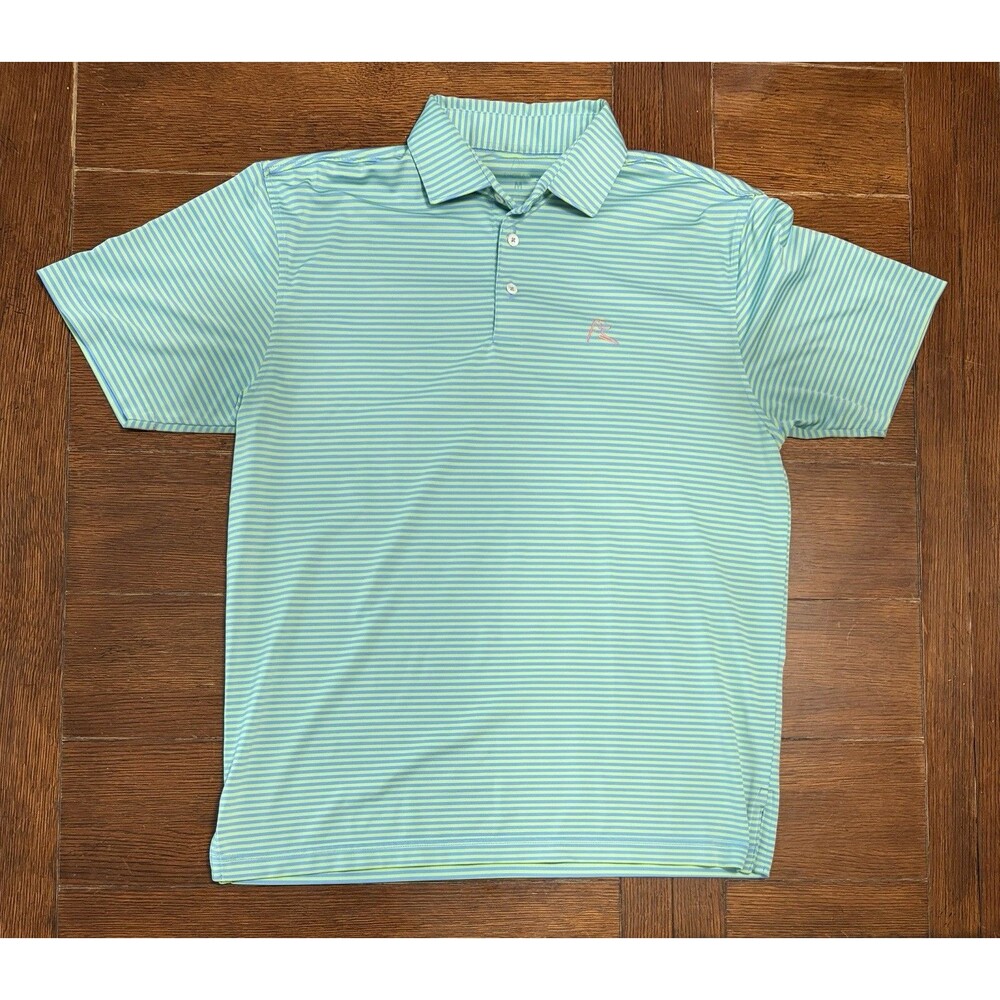 Men’s Rhoback Size M Green And Blue Striped Performance Golf Polo